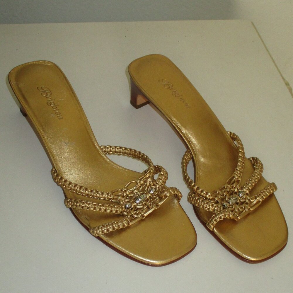 Brighton "Karen" Womens Gold Leather Slide Sandal w/2" Heel - Size 7M